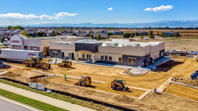 A commercial development project actively under construction. The Learning Experience in Firestone, Colorado. Developed by Coffman Development